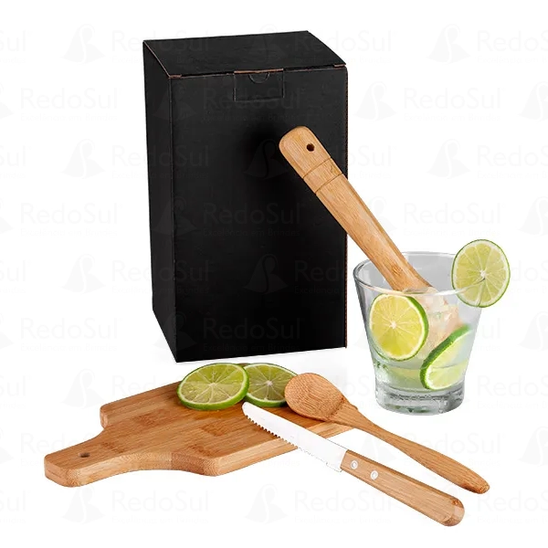 Kit Para Caipirinha Personalizado em Bambu 350 ml com 5 Peças Kit Para Caipirinha Personalizado em Bambu 350 ml com 5 Peças